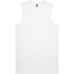 A plain white sleeveless tank top with a logo at the neck. It's smooth and simple in design.