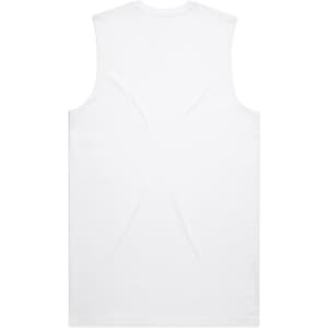 A plain white singlet with no details or patterns, featuring a simple and clean design. It has a logo on the back.
