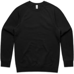 A black jumper with long sleeves and a round neckline, featuring a logo.