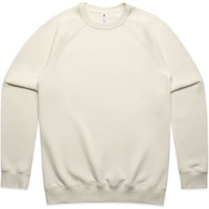 A cream-coloured jumper with long sleeves and a round neckline, featuring a logo.