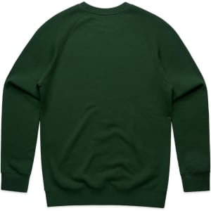 A green jumper with a simple design and raglan sleeves, featuring a logo on the back.