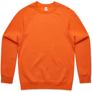 An orange jumper featuring long sleeves and a crew neckline, with a visible brand logo.