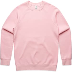 A pink jumper with raglan sleeves and a crew neck, featuring a label inside.