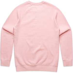 A pink jumper featuring a simple design with a crew neck and long sleeves, showcasing a back view.