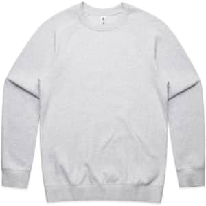 A grey jumper with long sleeves and a round neckline, featuring a logo on the front.