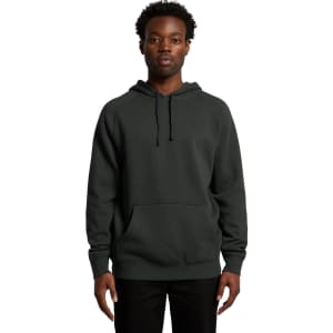A dark green hoodie with a front pocket and a hood, featuring a logo on the chest.
