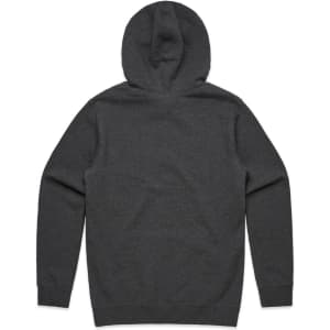 A grey hoodie with a hood and long sleeves, featuring a plain back without any visible branding.