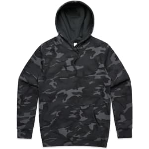 A Stencil Camo Hood hoodie in shades of grey, featuring a front pocket and a hood. Includes a logo.