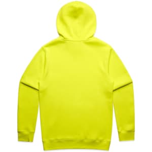 A bright yellow hoodie with a hood, featuring a plain design and no visible logos or text.