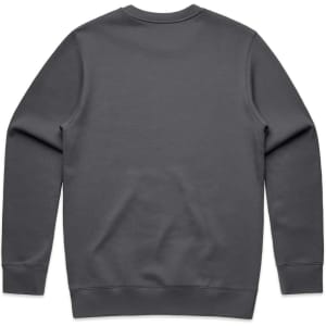 A grey hoodie featuring a simple design and a logo on the back.
