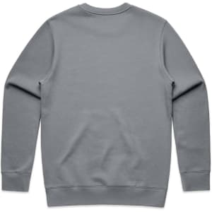 A grey hoodie with a plain back, featuring long sleeves and a comfortable fit. It has a logo on the back.