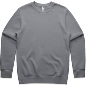 A grey hoodie with long sleeves and a circular neck opening, featuring a logo on the label.