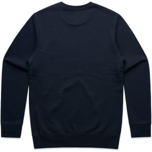 A navy blue hoodie featuring a back view with a simple design and ribbed cuffs and hem. Includes a logo.