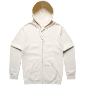A cream Stencil Zip Hood jumper with a hood and front pockets, featuring a logo.