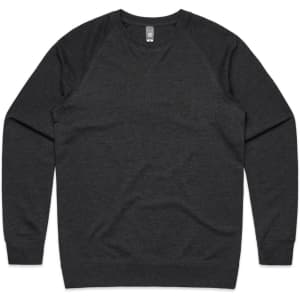 A dark grey jumper with long sleeves and a round neckline, featuring a small logo.