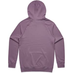 A premium hoodie in a soft mauve colour, featuring a back view with a hood and long sleeves. It has a logo on the label.