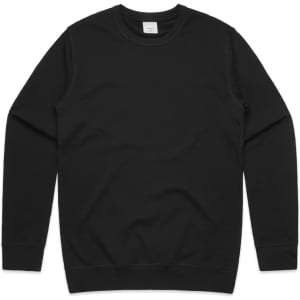 A black premium crew sweatshirt featuring a simple design and a logo on the label.