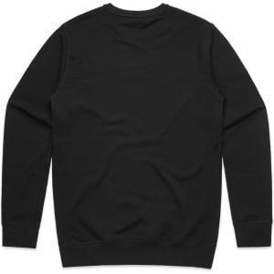 A black jumper with long sleeves and a round neck, featuring a plain design and a logo.