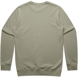 A green jumper with long sleeves and a crew neck, featuring a plain back and ribbed cuffs.