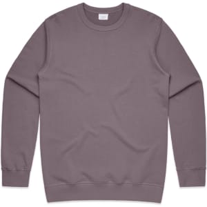 A grey jumper with long sleeves and a rounded neckline, featuring a small logo on the front.