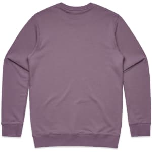 A back view of a premium crew sweater in a muted lavender colour, featuring long sleeves and a simple design.