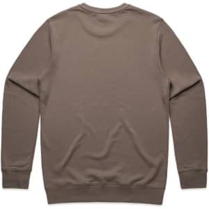 A brown sweater featuring a classic crew neckline and long sleeves. The back is plain without any designs.