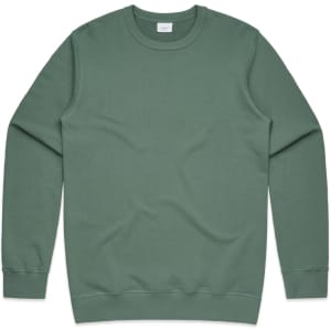 A green premium crew jumper with a classic crew neck and long sleeves, featuring a logo on the front.