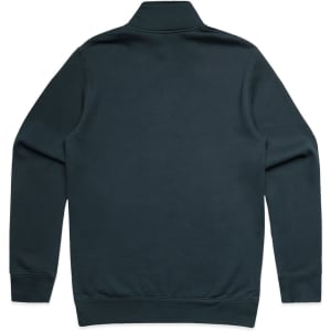 A dark green half zip crew jumper featuring a plain design and a collar. It has long sleeves and ribbed cuffs.