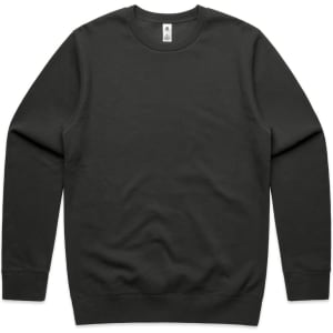 A black sweater with a round neckline and long sleeves, featuring a logo on the label.