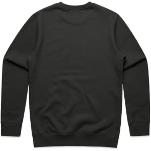 A black sweater featuring long sleeves and a crew neck, with a plain back and ribbed cuffs.