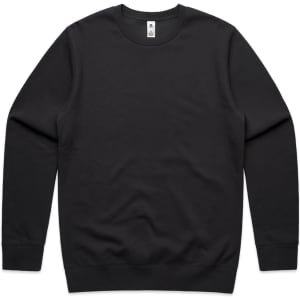 A black jumper with long sleeves and a crew neckline, featuring a logo on the inside label.