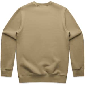 A khaki jumper sweater with long sleeves and a crew neckline, featuring a plain back and ribbed cuffs.