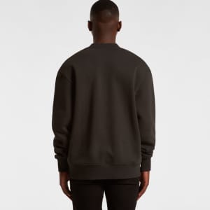 A dark green jumper with a relaxed fit, featuring a round neckline and long sleeves. It has a logo on the back.