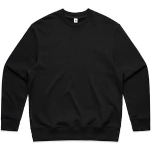 A black jumper featuring a crew neck design. The garment has a plain style and includes a logo.