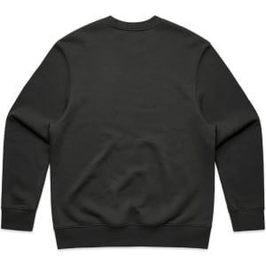 A black jumper with a plain back, featuring long sleeves and a crew neck design. It has a logo.