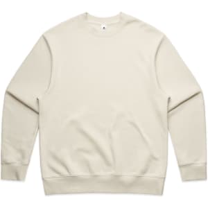 A beige jumper with a crew neckline and long sleeves. It has a minimal design and a logo.