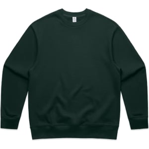 A dark green jumper with a crew neck and long sleeves, featuring a plain design without any logos.