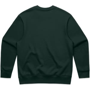 A dark green jumper with a plain back and long sleeves, featuring a logo.