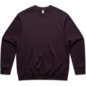 A dark purple jumper with a crew neck and long sleeves. The garment features a subtle logo.