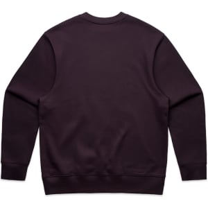 A dark purple jumper with a crew neck and no visible design elements on the back. It features long sleeves and elastic cuffs.