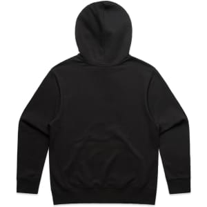 A black hoodie featuring a hood and long sleeves, with a plain back and fitted cuffs.