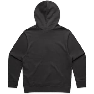 A black hoodie with a standard fit and a spacious hood, featuring a plain design on the back.