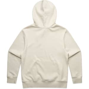 A cream-coloured hoodie with a hood, featuring a plain design and back view. It has a logo on the back.
