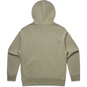 A hoodie in a muted olive green colour, featuring a hood and long sleeves, with a plain design.