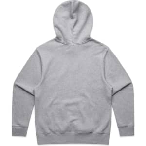 A grey hoodie with a hood and long sleeves, featuring a plain back design and fitted cuffs.