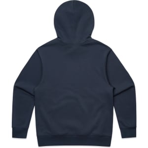 A navy blue hoodie featuring a hood and long sleeves, with a plain back and no visible logos or branding.