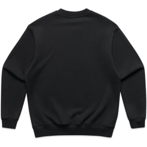 A black jumper with long sleeves and a round neck, featuring a plain design on the back.