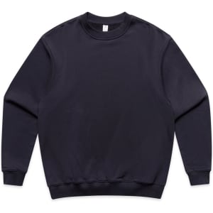 A navy jumper with a round neck and long sleeves, featuring a solid design and a logo.