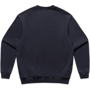A navy jumper with a simple design, featuring a ribbed crew neck and cuffs. It includes a logo on the back.