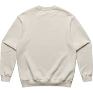 A cream-coloured jumper with a classic crew neckline and long sleeves. The back view reveals no patterns.